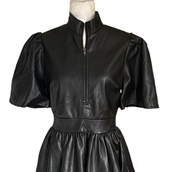 NEW Akira Pu Black Faux Vegan Leather Bubble Mini Dress - L - Picture 6 of 15
